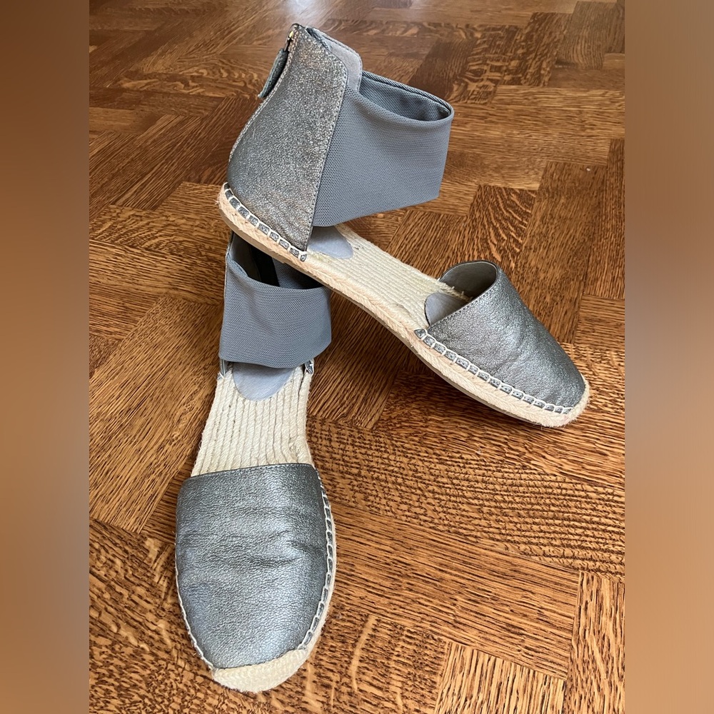 Eileen Fisher Coy cuff espadrille flats sandal metallic silver sustainable 8